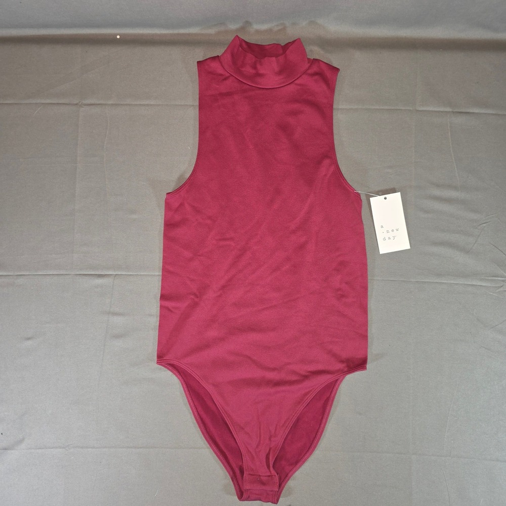 A New Day Womens Mock Neck Sleeveless Bodysuit Dark Pink XS 018 00 6480 NWT